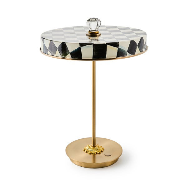 MacKenzie-Childs Courtly Check LED Rechargeable Disk Table Lamp | MacKenzie-Childs