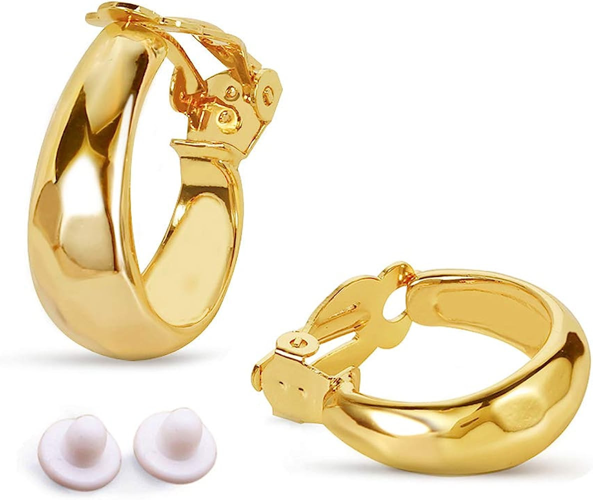 CLASSYZINT Gold Clip On Earrings for Women Small Chunky Hoop Earrings No Piercing Fake Earrings H... | Amazon (US)