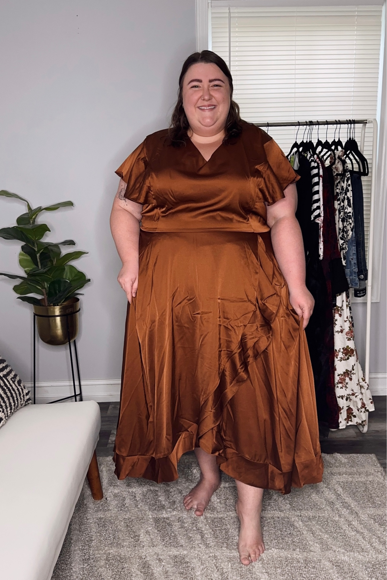 Plus Size Occasion Looks - Cocktail! Finally trying the brand Ivy City Co! I have wanted to try this brand for so long, and this was the perfect opportunity I grabbed this Callie Dress in brown (it also comes in navy) in a size 5X (compatible to a Torrid 28) - it fits true to size on me! I didn’t have any currently available shoes on-hand, so I linked some that I would recommend for this look! 

#LTKstyletip #LTKplussize #LTKwedding