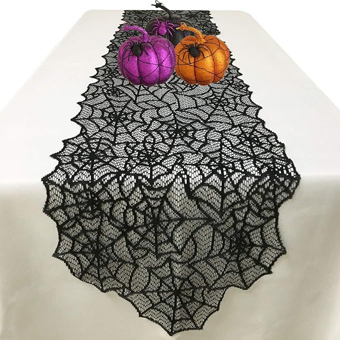 Joysail Halloween Table Runner - Black Lace Spider Web Table Runner for Halloween Masquerade Scar... | Amazon (US)