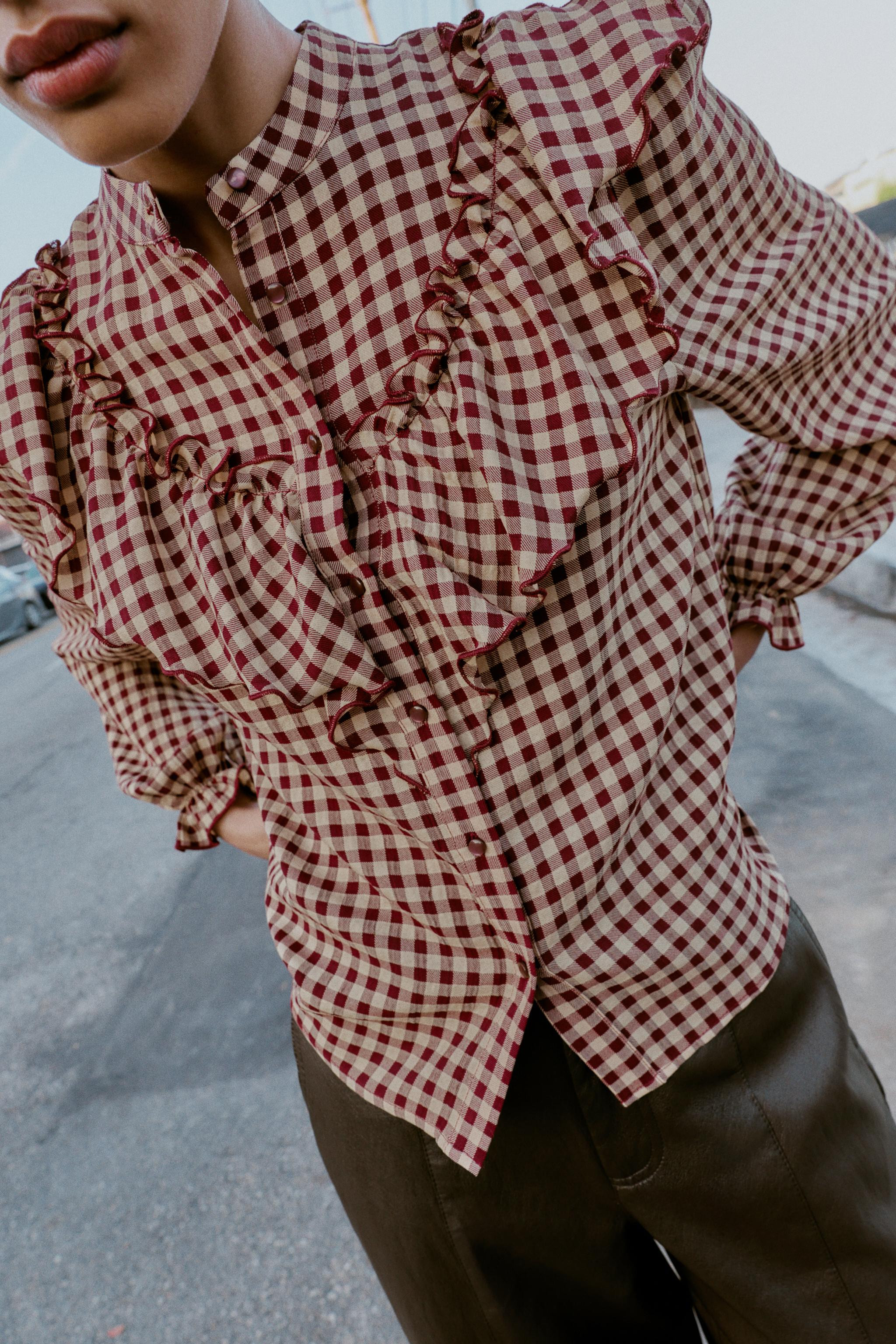 GINGHAM RUFFLED BLOUSE | Zara US