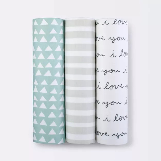 Muslin Swaddle Blanket I Love You 3pk - Cloud Island™ Black/White | Target
