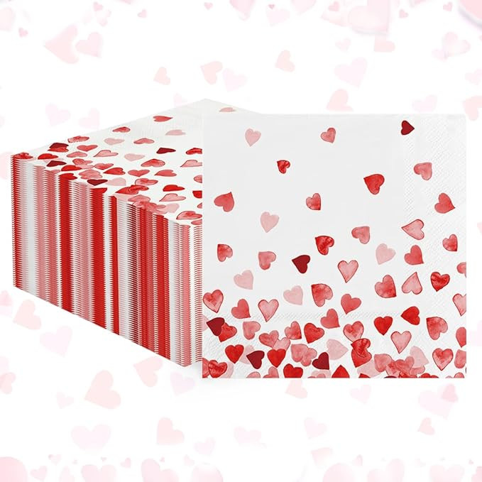 Horaldaily 100 Valentine Disposable Paper Decorative Luncheon Napkins, Tiny Love Hearts Hand Towe... | Amazon (US)