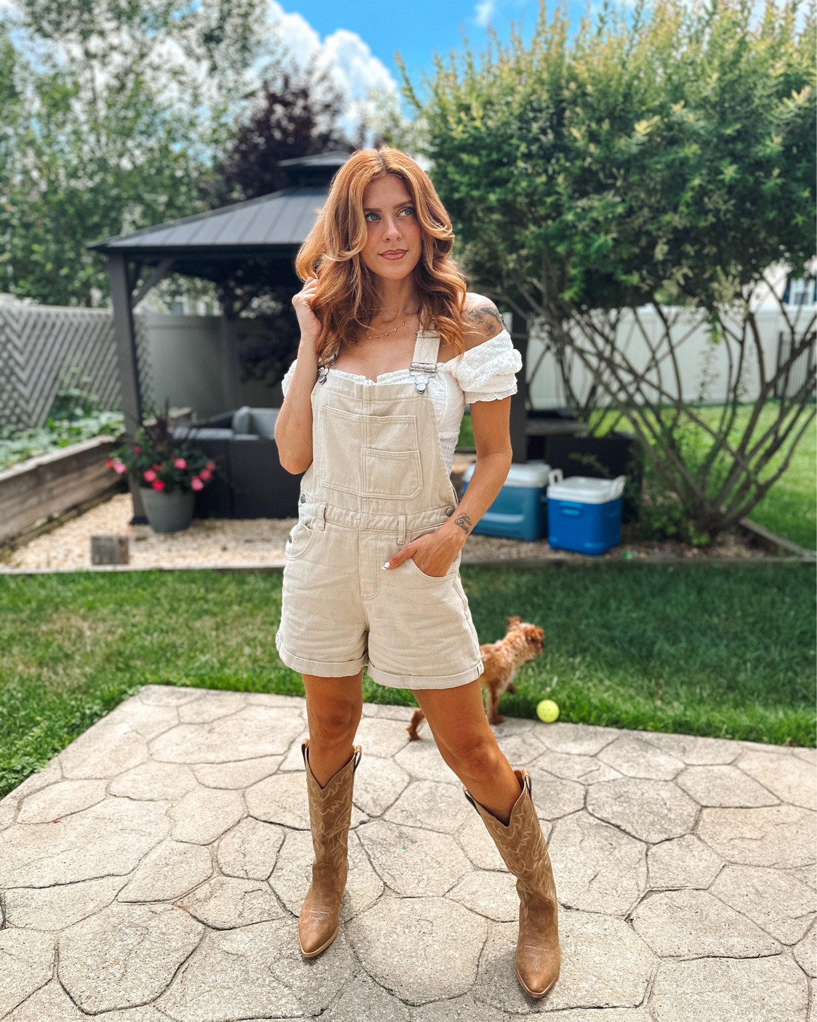 The cutest short overalls from Amazon! Simplicity with a little southern charm. 🤍🌾👢☀️🌿


#SummerStyle #WesternVibes #BohoMinimalism #DenimRomper #CowgirlBoots #BackyardMoments #EasyOutfit #StyleInTheSun  #bohostyle 

cowgirl boots // linen overalls // off shoulder top // soft waves // summer outfit // rustic chic // backyard style // feminine casual // southern vibe // light neutrals



#LTKSeasonal #LTKSaleAlert