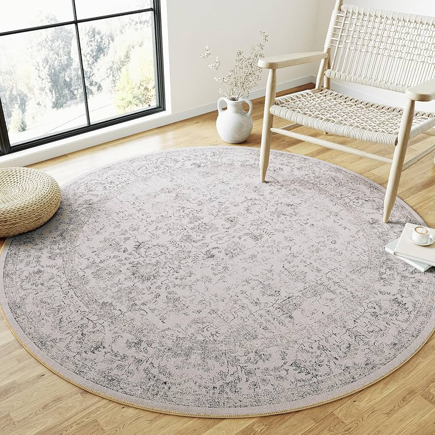 Grey Round Rug 8ft Entryway Rug Large Circle Area Rug 8x8 Kitchen Vintage Carpet Non Slip Indoor ... | Amazon (US)
