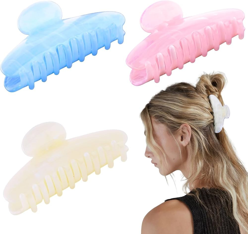 3 PCS Acrylic Claw Clips for Women, Cute Hair Clips Non-Slip Grip Pastel Hair Accessories Medium ... | Amazon (US)