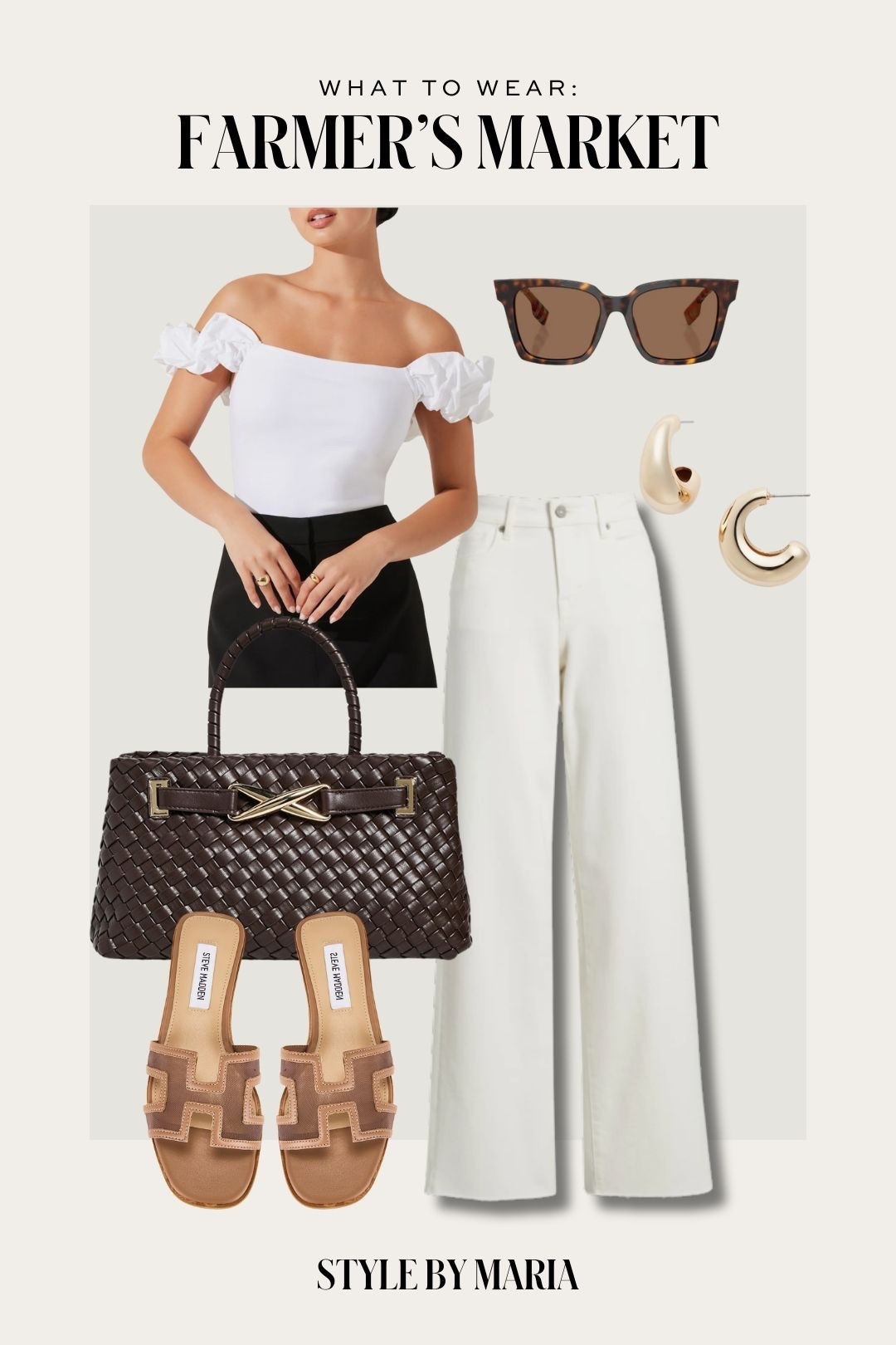casual summer outfit  
Astr the label off the shoulder bodysuit
White wide leg jeans
Steve Madden sandals
Woven handbag 

#LTKFindsUnder100 #LTKStyleTip #LTKShoeCrush