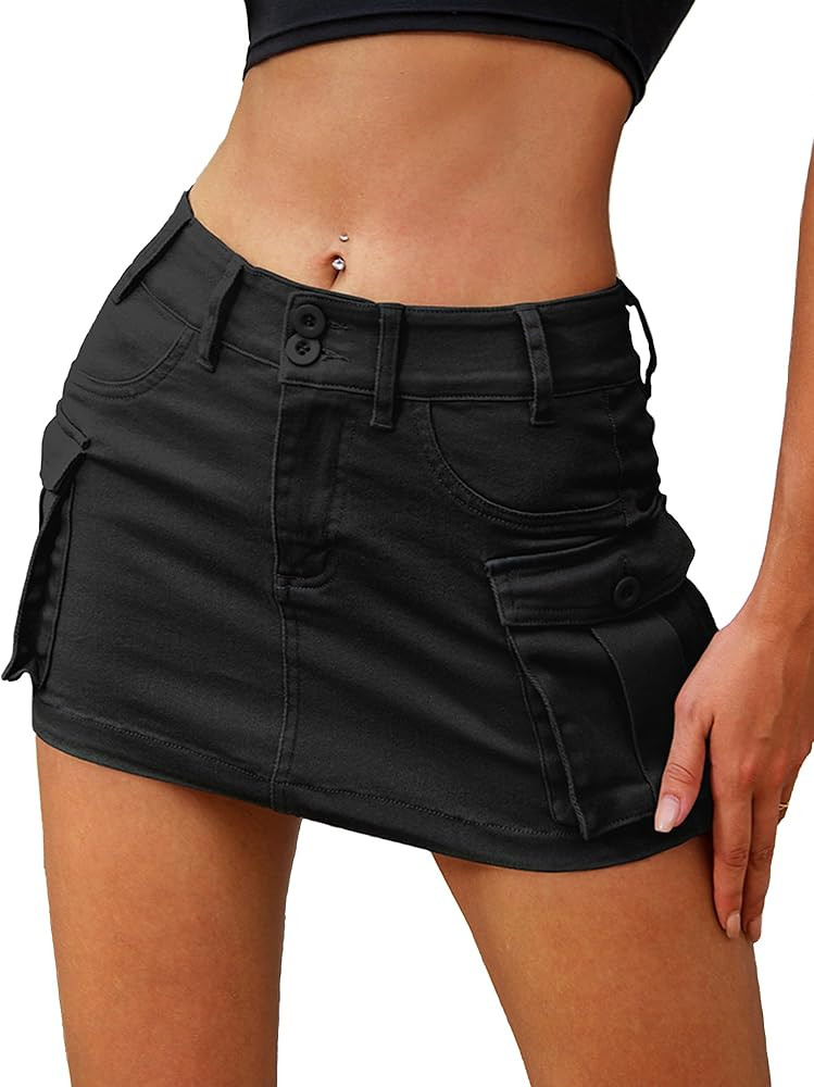 ELLEVEN High Stretchy Cargo Skirt for Women, Low Waist Y2k Mini Skirt Cute Denim Skirt with Pocke... | Amazon (US)