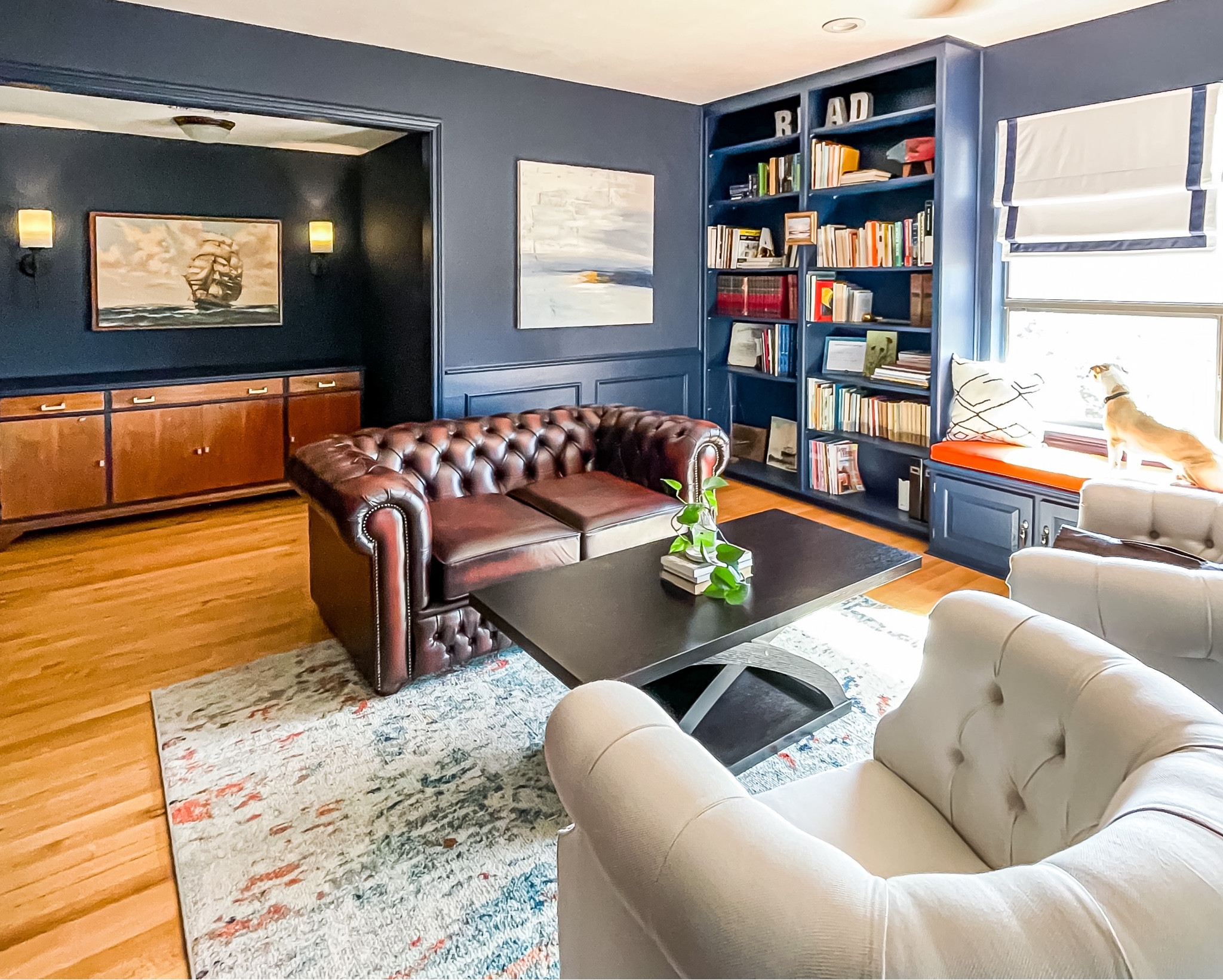 Moody office. Chesterfield sofa. Navy room  

#LTKstyletip #LTKFind #LTKhome