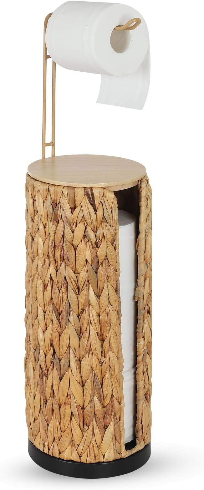 Freestanding Toilet Paper Holder with Storage,3 Rolls of Tissue Holder for Bathroom,Handmade Wove... | Amazon (US)