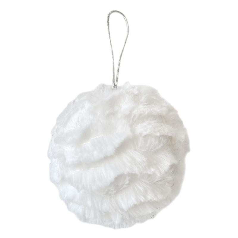 White Faux Fur Ball Ornament, 4" | At Home