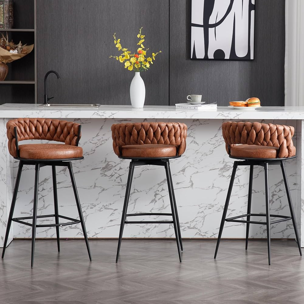 BFZ 26inch Bar Stools Set of 3, Modern Counter Height Bar Stools, 180° Swivel Suede Fabric Stool... | Amazon (US)