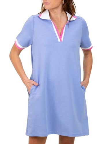 Meyhad Polo Mini Dress for Women Casual V Neck Short Sleeves Tennis Dress Contrast Trim Shirt Dress with Pockets(0947-Purple-S) | Amazon (US)