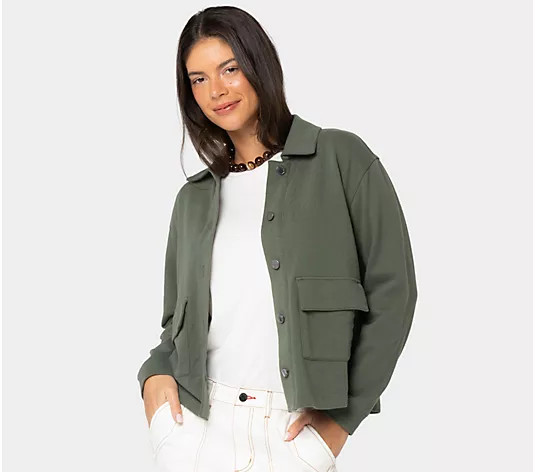 Peace Love World Button Front Utility Jacket w/Patch Pockets - QVC.com | QVC