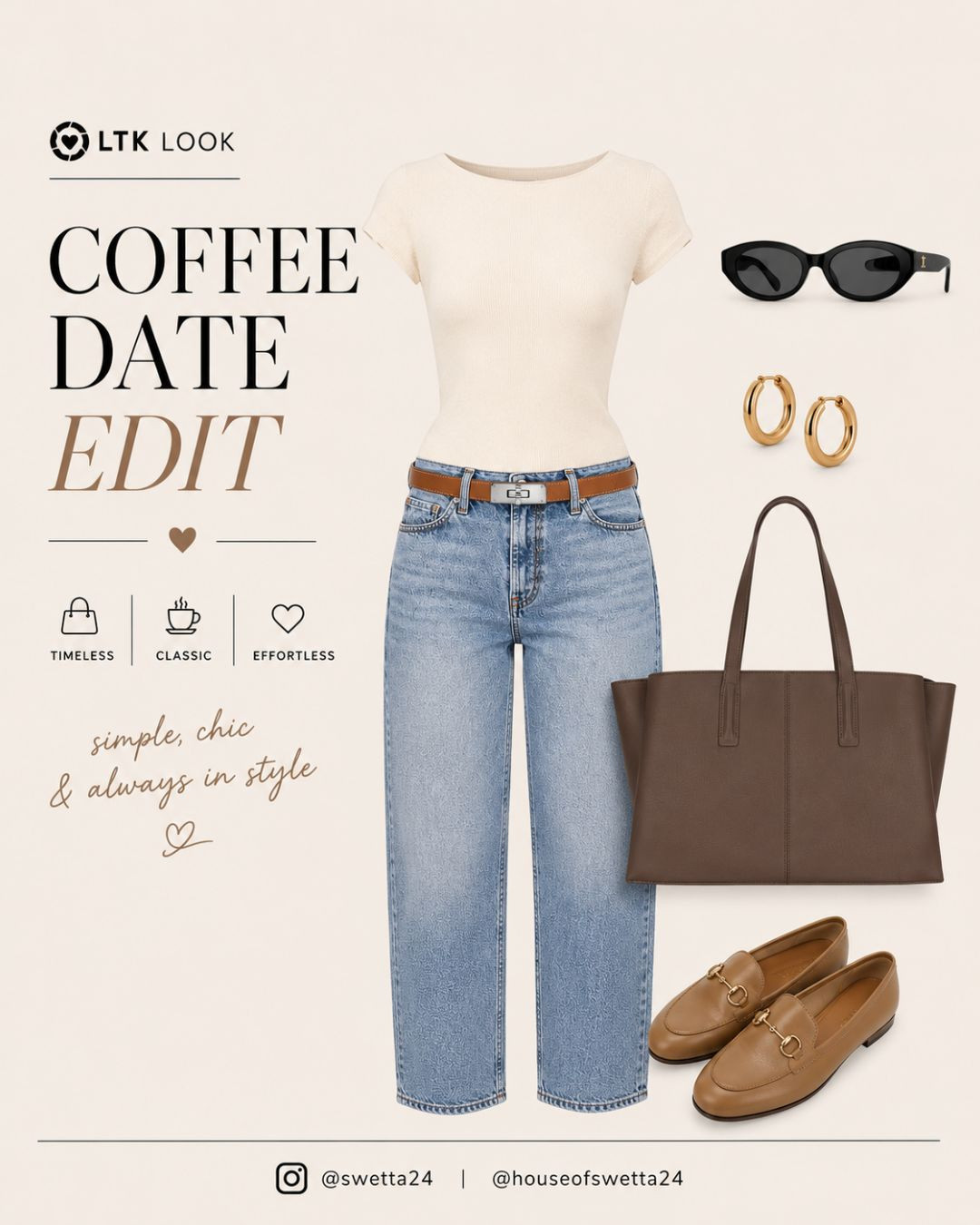 ☕️ The Coffee Date Edit. 🤍

Classic pieces that never go out of style. A soft knit top, perfectly lived-in denim, timeless loafers, and elevated accessories create the kind of outfit you'll reach for again and again. 

 #LTKvlog #LTKSeasonal #LTKTravel
