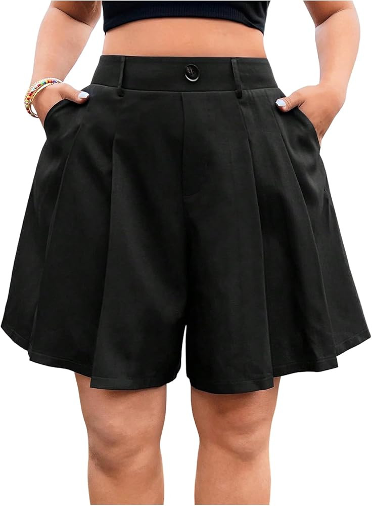 GORGLITTER Women's Plus Size Dressy Shorts Casual Elastic High Waist Wide Leg Business Casual Wor... | Amazon (US)