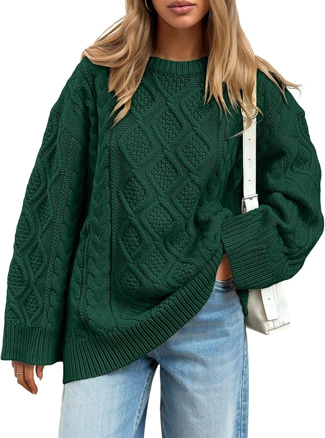 Trendy Queen Women's Oversized Cable Knit Crewneck Sweaters Cozy Winter Clothes | Amazon (US)