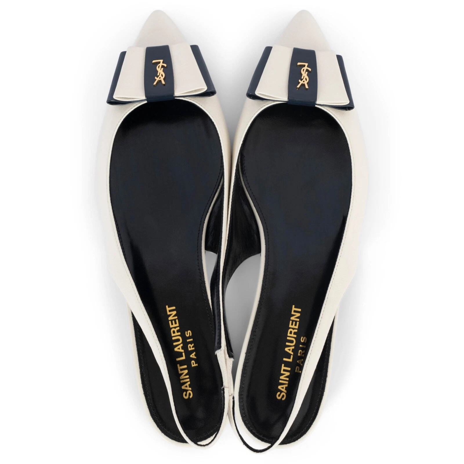 70044 auth SAINT LAURENT cream & navy leather 2021ANAIS Slingback Flats Shoes 38  | eBay | eBay US