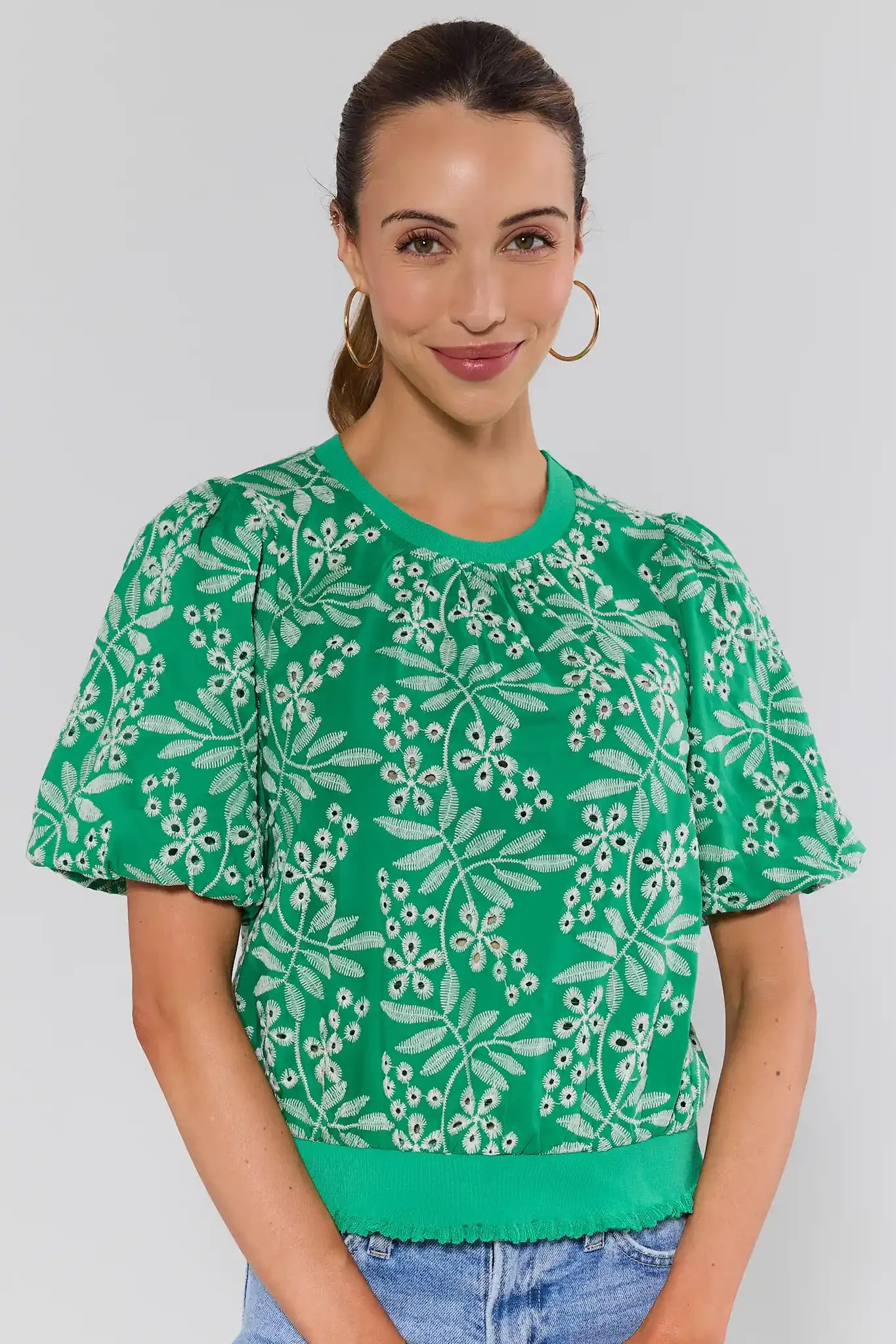 Carrigan Green Eyelet Embroidered Top | Avara