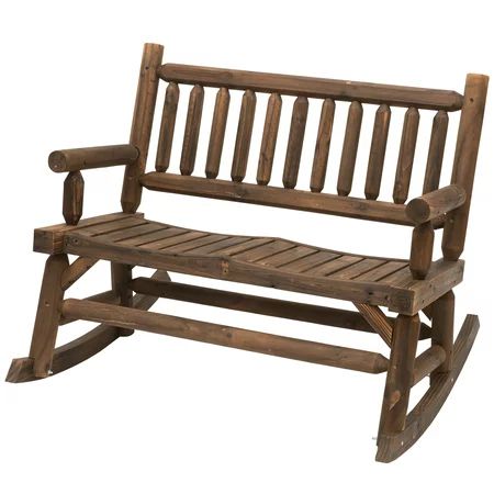 Outsunny Wooden Rocking Chair 2-Person Outdoor Bench with Natural Fir Wood Construction & Relaxing S | Walmart (US)