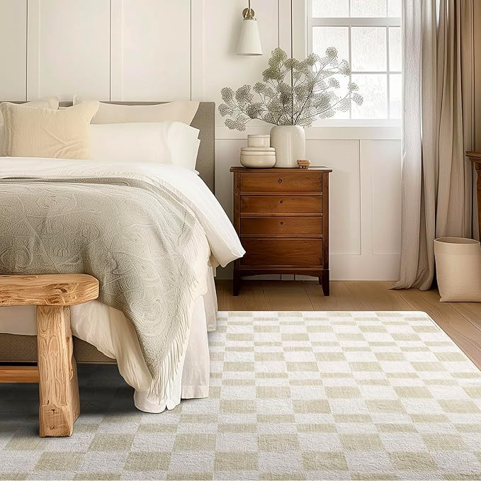 EVERGRACE Checkered Plaid Area Rug 6x9, Soft Faux Wool Rugs Washable Anti Slip Rugs Large Rug Car... | Amazon (US)