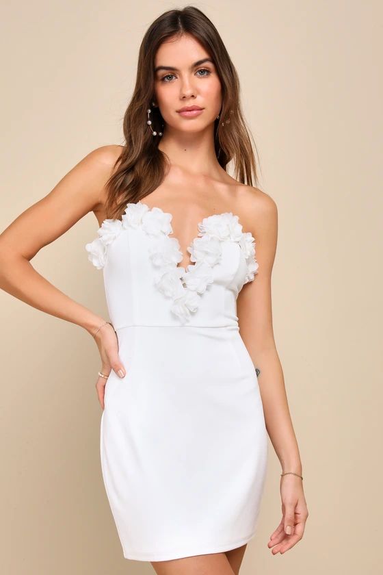 Gorgeous Wonder White 3D Floral Applique Strapless Mini Dress | Lulus