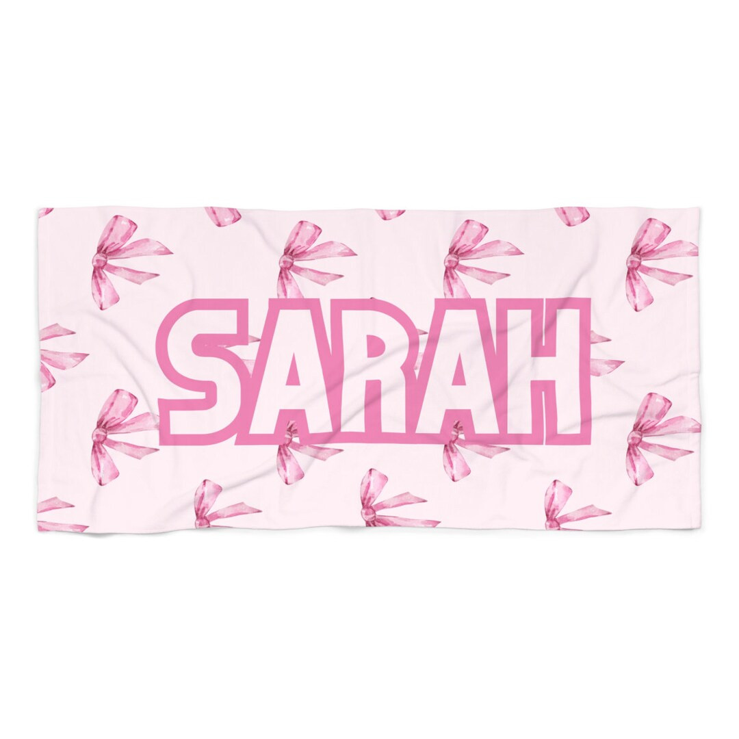 CUSTOM Name, Pink Bow Girly Party Bachelorette Beach Towel, Bows Theme Pool Party Towels, Gifts f... | Etsy (US)