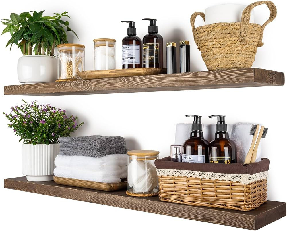 BGMG Rustic Wood Floating Shelves 36 inch Wooden Wall Shelves Set of 2, Walnut Color 36x 6.7 x1.2... | Amazon (US)