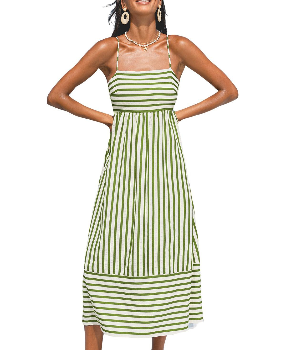 Cupshe Women's So Grounding Striped Maxi Beach Dress - Green | Macy's