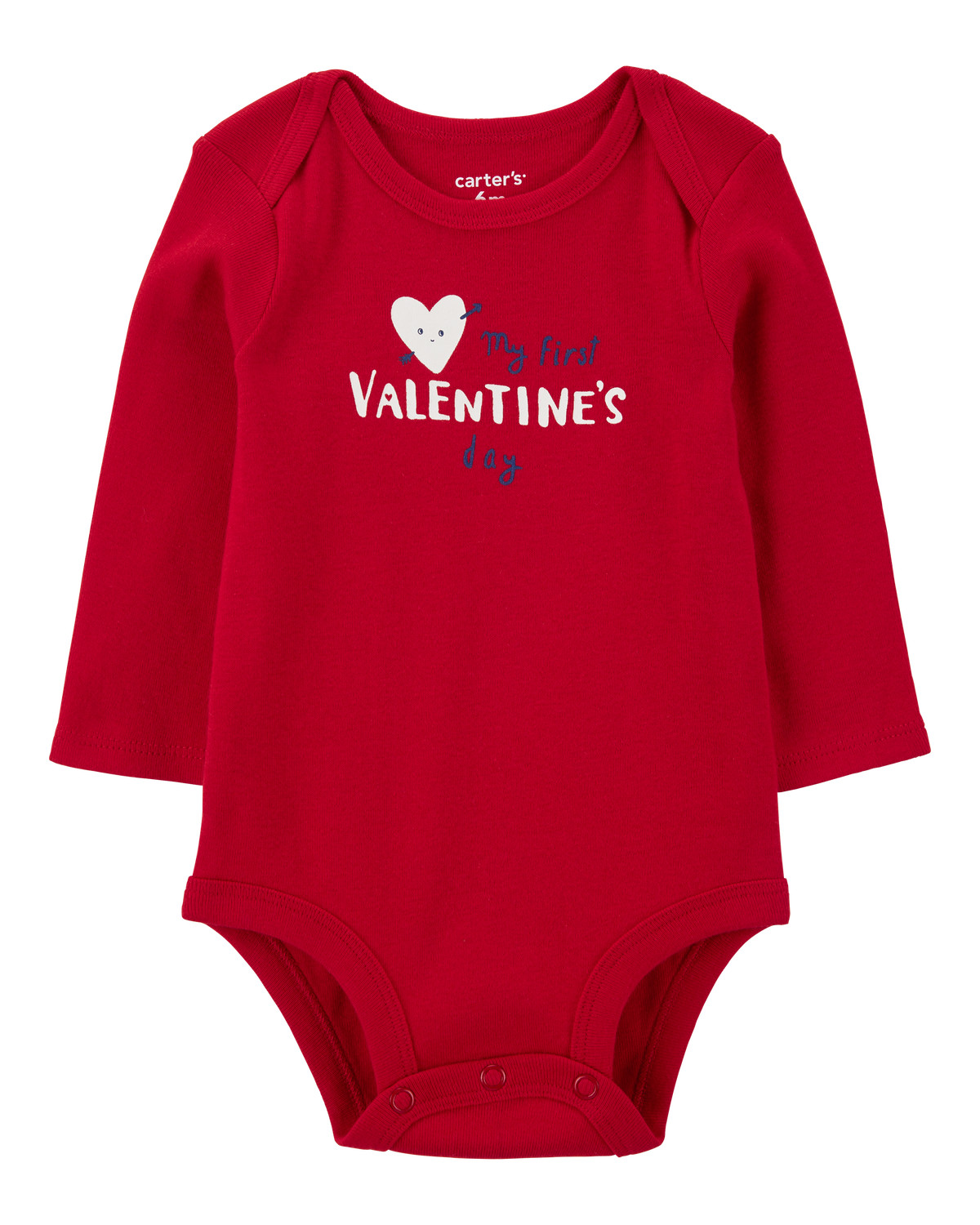 Baby Heart Valentine's Day Ribbed Long-Sleeve Bodysuit - Red | Carter's Inc