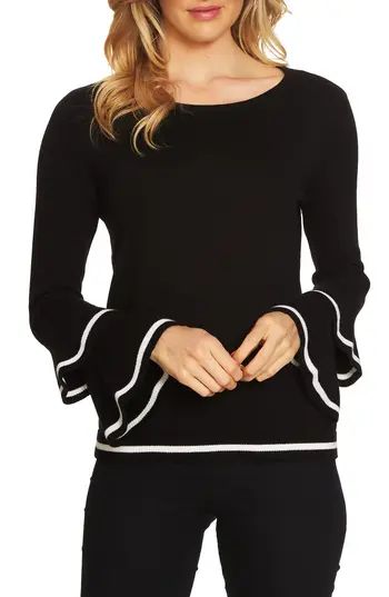 Women's Cece Tiered Bell Sleeve Sweater, Size X-Small - Black | Nordstrom