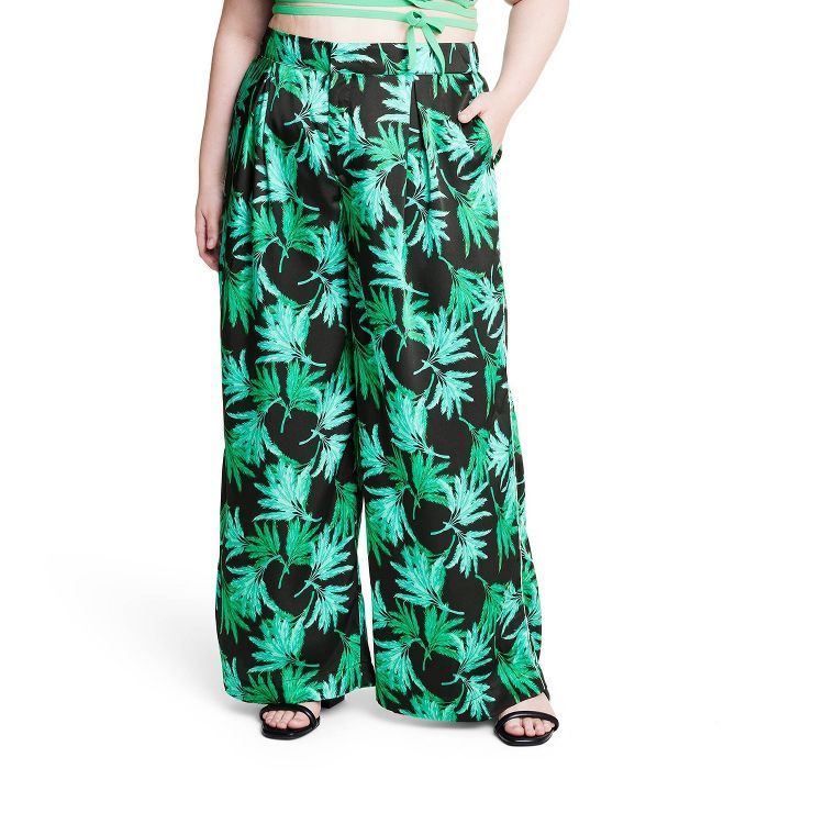 Women's Feathered Palm Print Wide Leg Pants - Fe Noel x Target Green/Black | Target