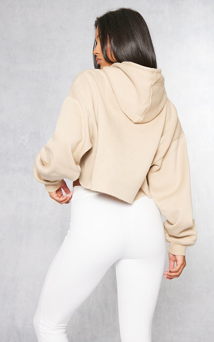 Sand Oversized Crop Sweat Hoodie | PrettyLittleThing UK