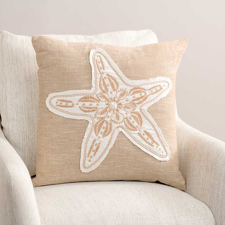 New! Taupe Embroidered Starfish Throw Pillow | Kirkland's Home
