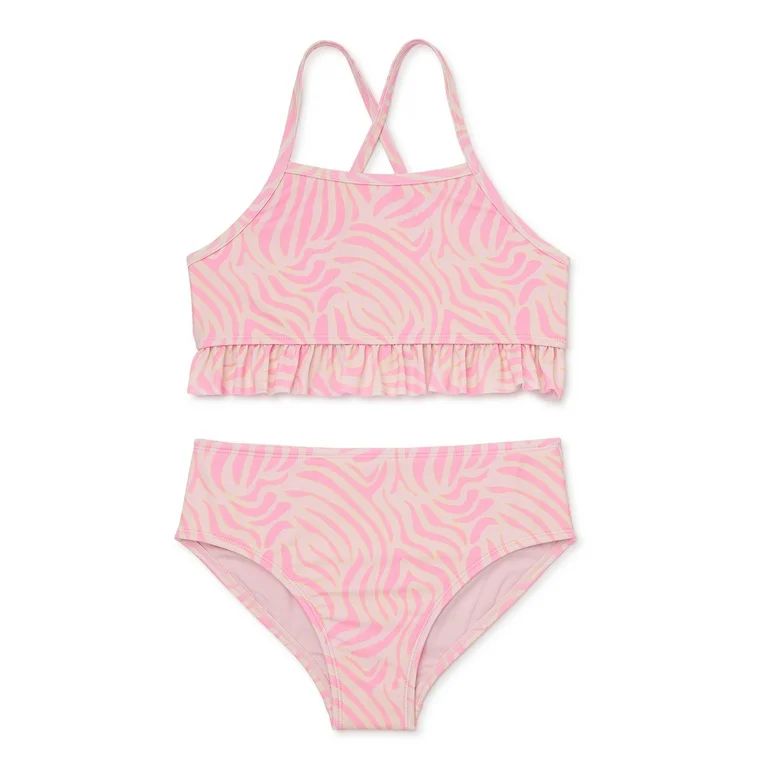 Wonder Nation Girls Ruffle Cross Back Bikini Swimsuit with UPF 50, Sizes 4-16 - Walmart.com | Walmart (US)