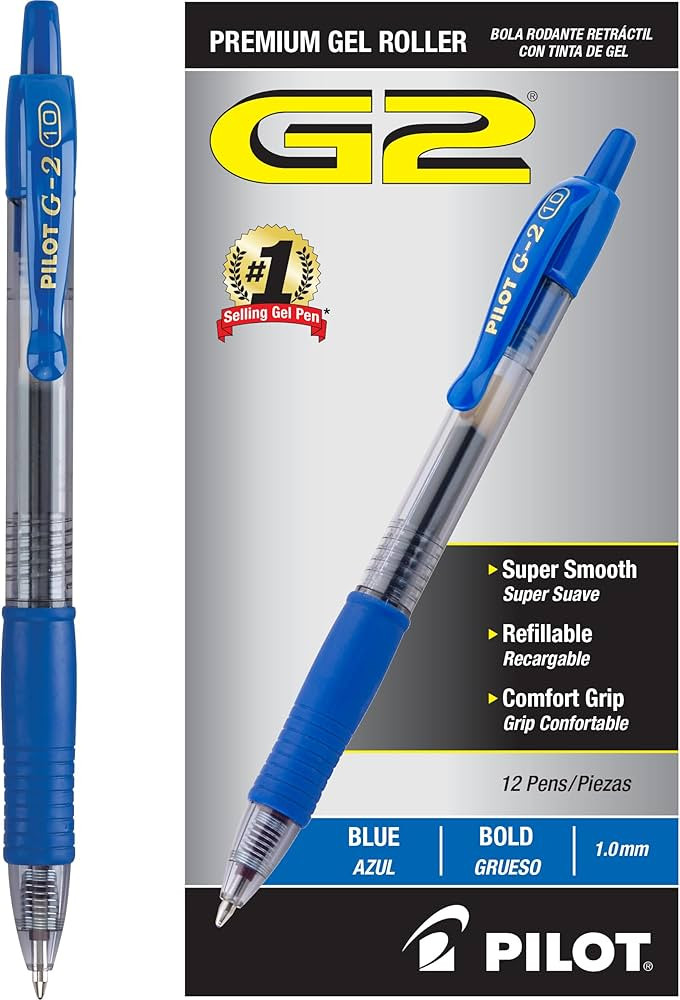 Pilot, G2 Premium Gel Roller Pens, Bold Point 1 mm, Pack of 12, Blue | Amazon (US)