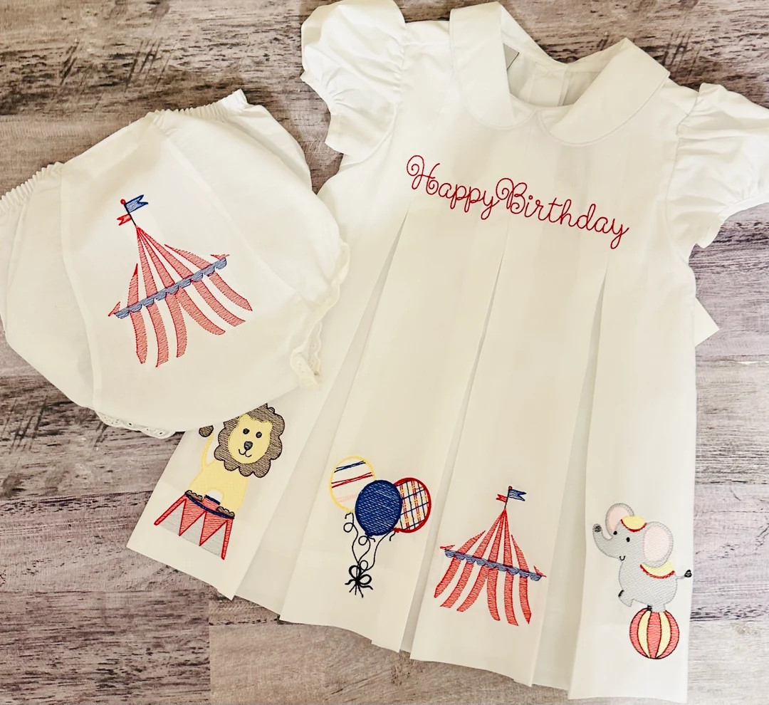 Carnival Embroider Pleat Dress / Circus Embroidery Pleat Dress, Pleat Dress / Peter Pan Collar Pl... | Etsy (US)