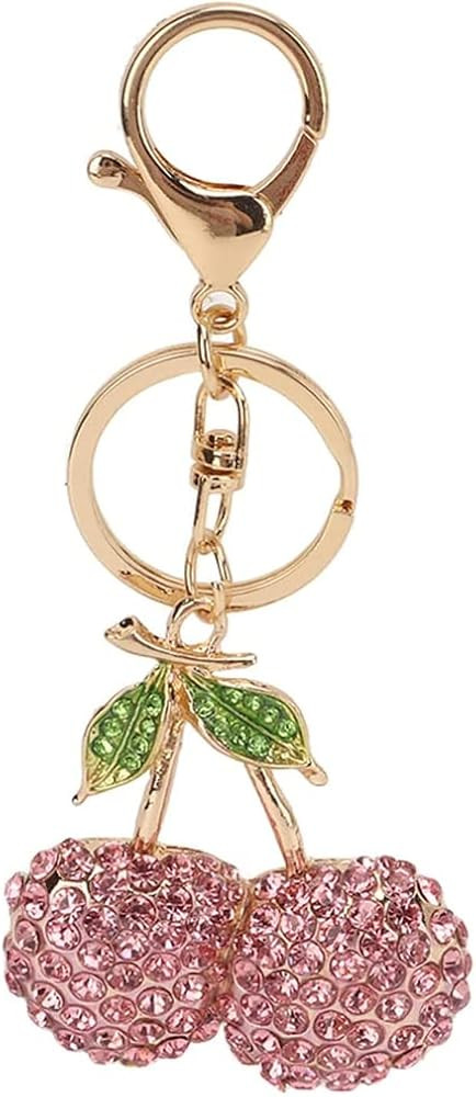 Lovely Fruit Cherry with Leaves Keychain Crystal Keyring Rhinestones Purse Pendant Handbag Charm | Amazon (US)