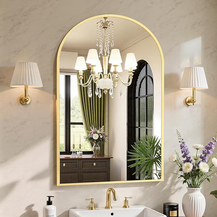 Sweetcrispy Arched Bathroom Mirror 36x25 Inch Gold Metal Framed Arch Vanity Mirror for Wall, Over... | Amazon (US)