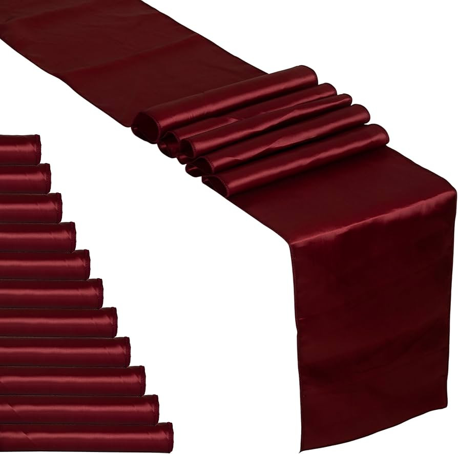 Fynite 12 Pack Satin Table Runner 12 x 108 Inches Long | Burgundy Satin Table Runner for Party We... | Amazon (US)