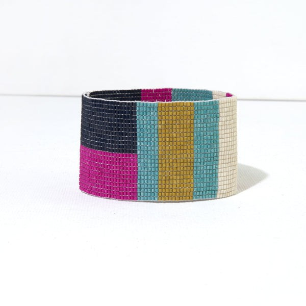 MAGENTA NAVY IVORY COLOR BLOCK LUXE STRETCH BRACELET | INK+ALLOY