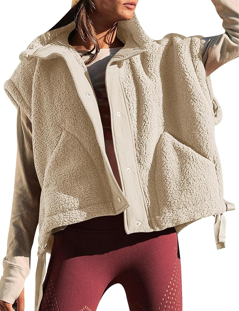 OPCAKM Women's Fuzzy Fleece Vest Oversized Sleeveless Sherpa Jacket Warm Button Down Gilet Outerw... | Amazon (US)
