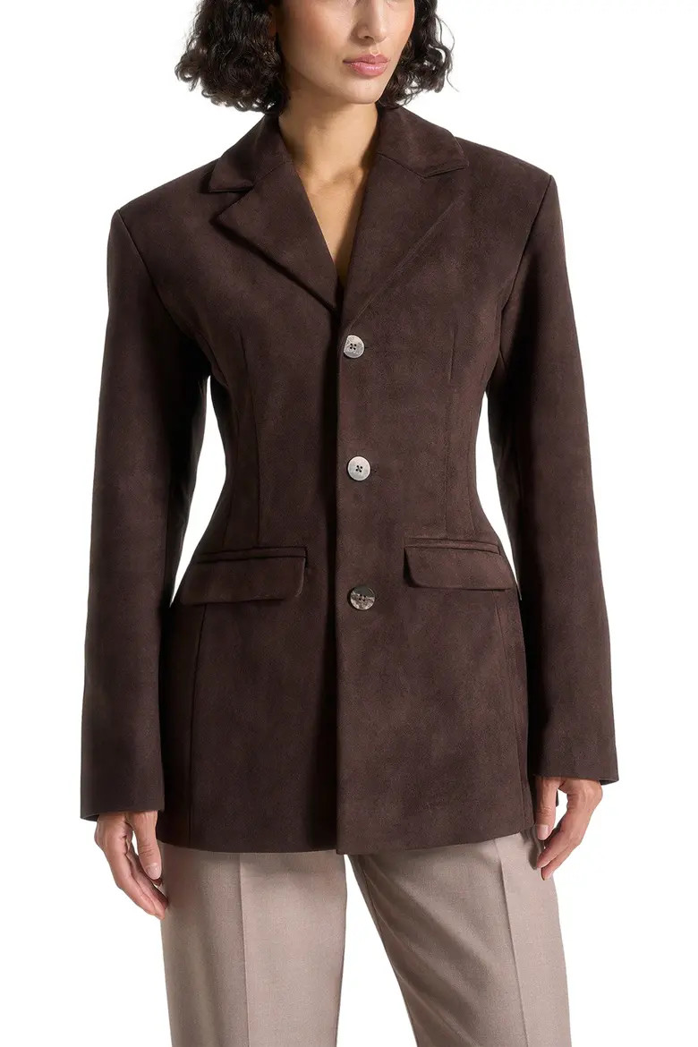 Manière De Voir Claire Suede Wide Shoulder Cinch Waist Blazer (Women) | Nordstrom | Nordstrom