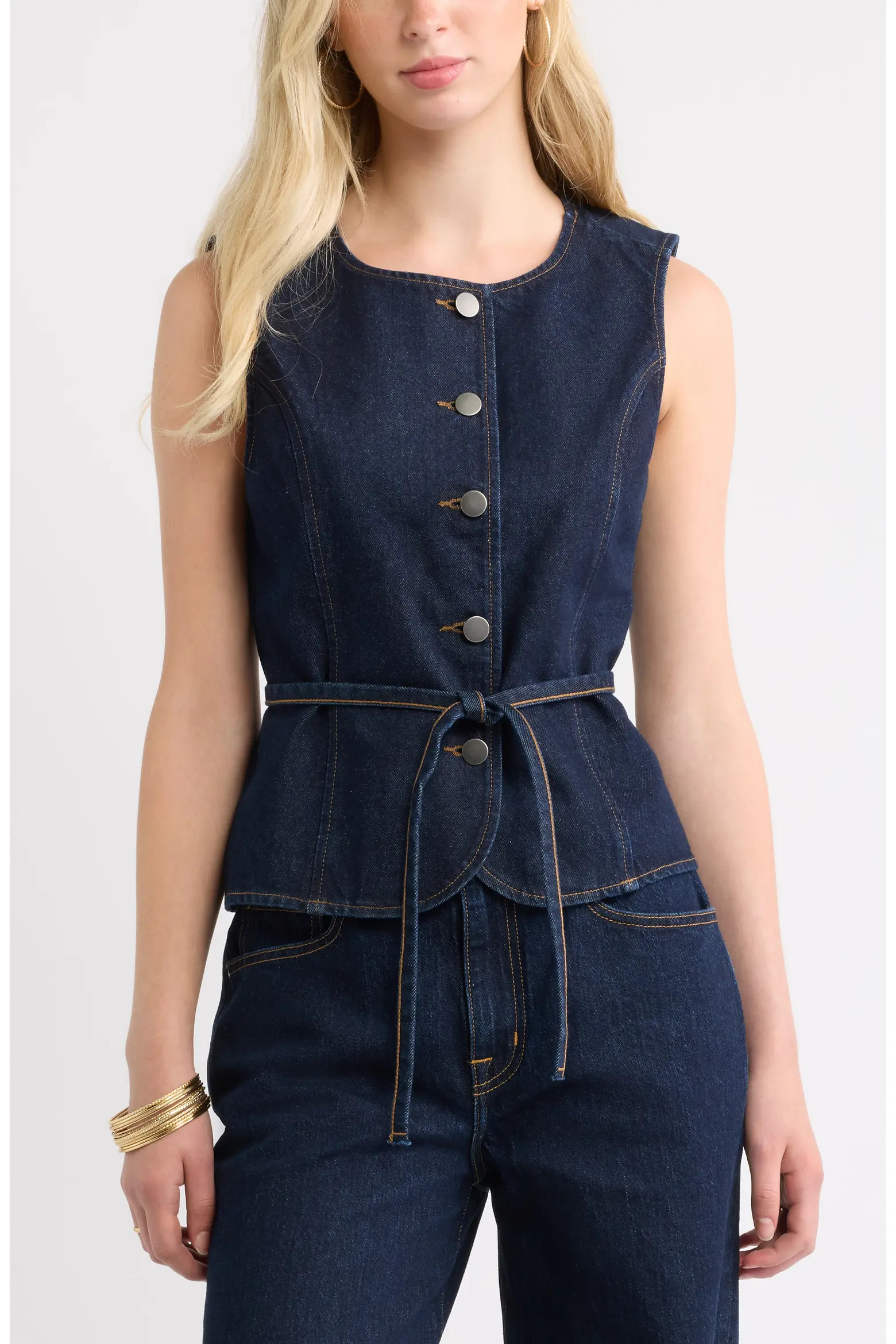 Treasure & Bond Tie Waist Denim Vest (Women) | Nordstrom | Nordstrom