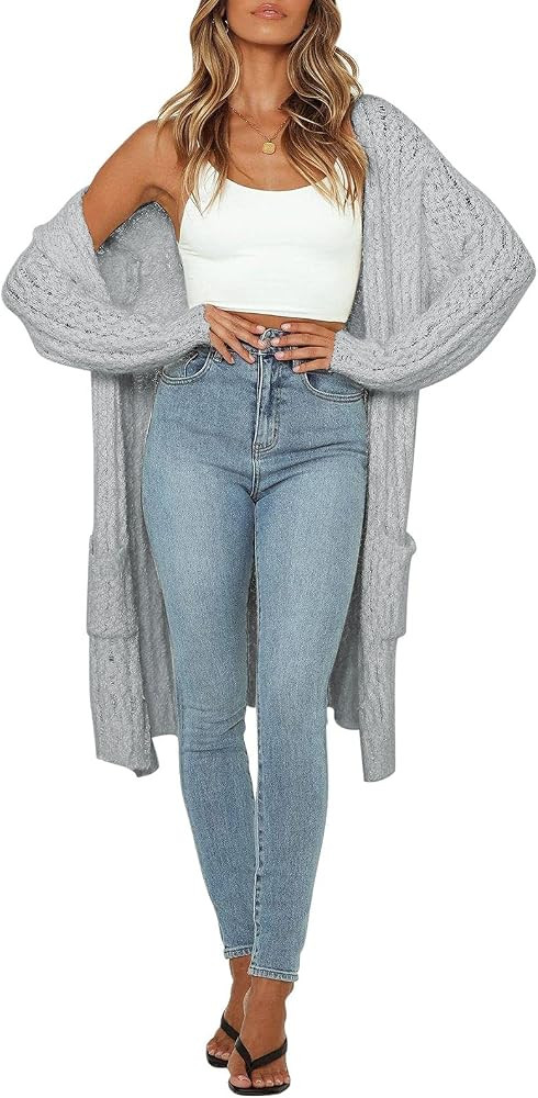 HAPCOPE Women's Open Front Fuzzy Cardigan Sweaters Batwing Sleeve Lightweight Oversized Knit Swea... | Amazon (US)