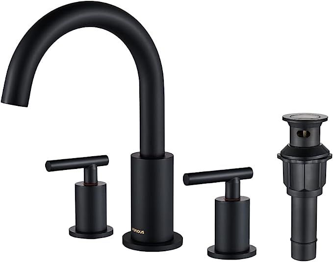 FORIOUS Matte Black Bathroom Faucet 3 Hole, 8 inch Widespread Bathroom Faucet Black with Metal Po... | Amazon (US)