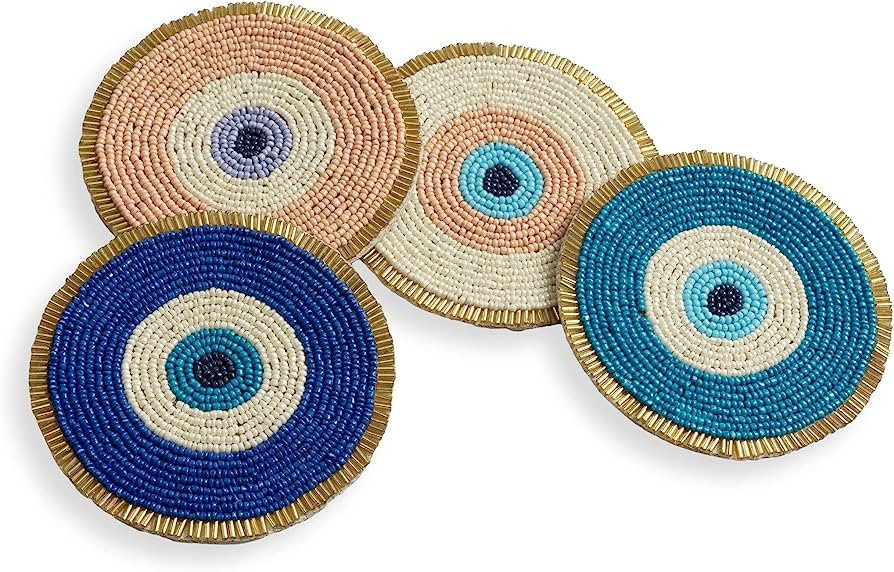 Folkulture Beaded Coasters for Drinks or Coffee Table, 4' Round Decorative Coasters, Cute Coaster... | Amazon (US)