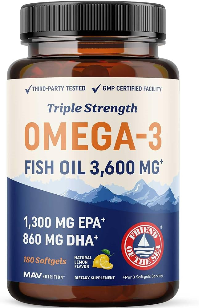 Triple Strength Omega 3 Fish Oil 3600 mg | EPA & DHA | Over 2100mg Omega-3 Fatty Acids | 1300mg E... | Amazon (US)