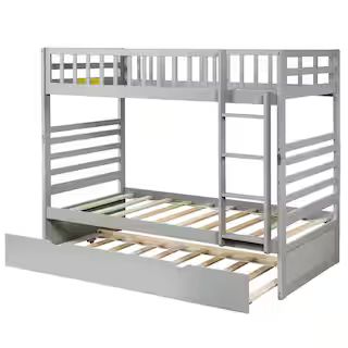 Harper & Bright Designs Gray Twin Over Twin Bunk Bed with Trundle and Ladder SG000093EAA - The Ho... | The Home Depot