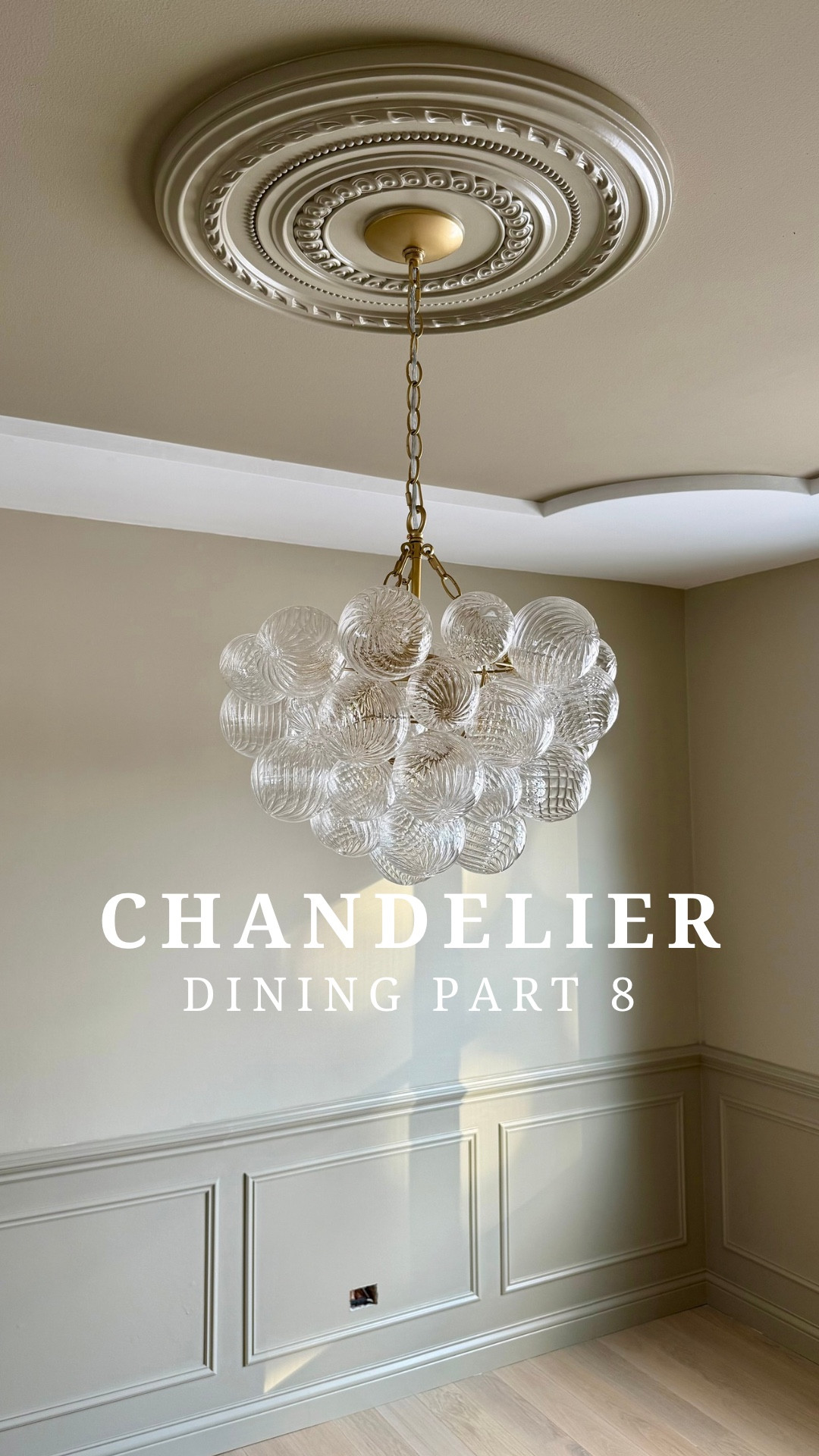 We’d had our eyes on a bubble chandelier for years and I’m so excited we finally got to install one in our dining room. The one we purchased is designer inspired, sourced from Amazon at such a reasonable price! Definitely a lux look for less. 

Not to mention it was also fun process to install and figure out how we wanted to distribute the small vs big globes. It’s totally up to you! It’s the perfect finishing touch to the accent ceiling in our dining room. 